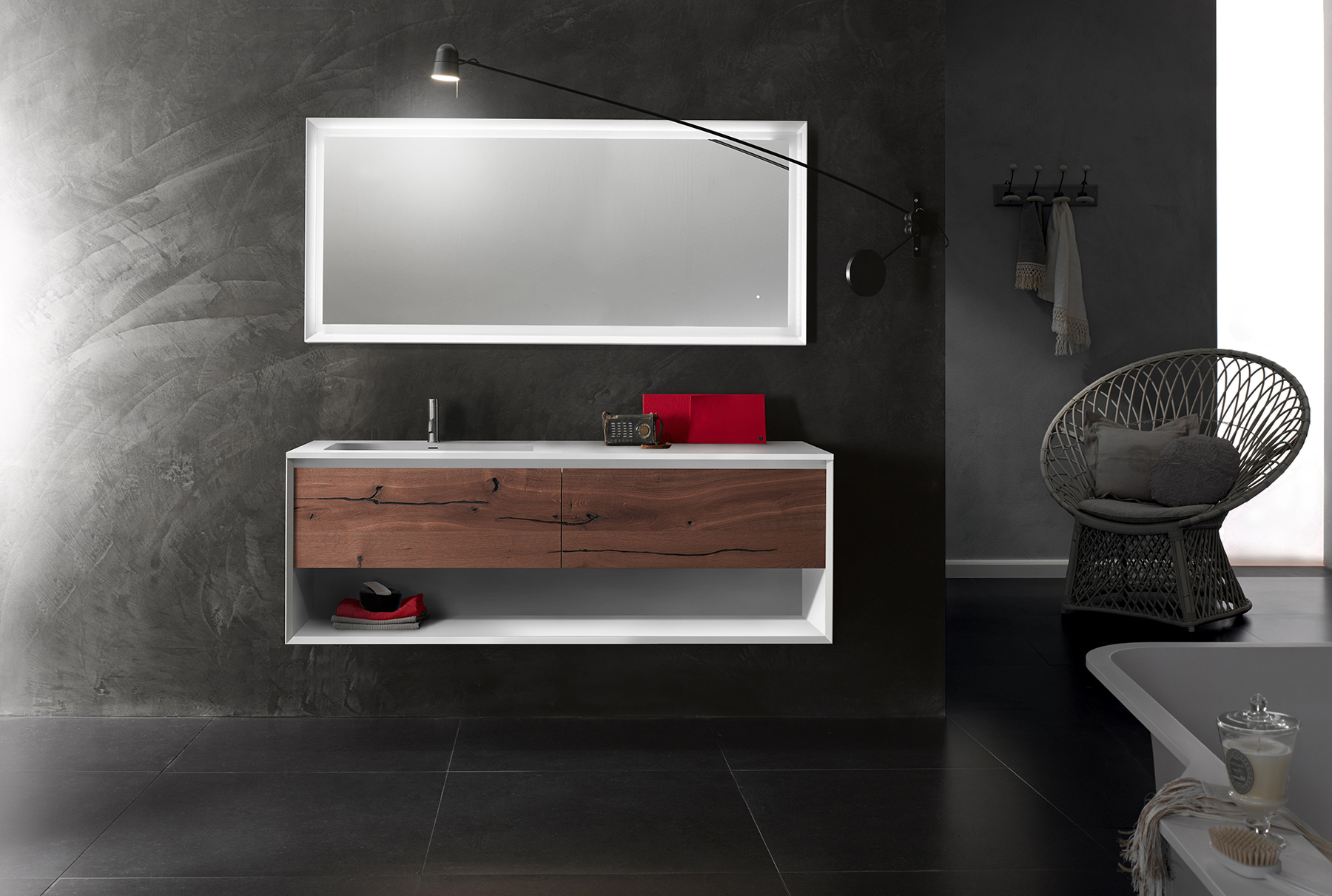 Modern 45 Degree Wall Mount Vanity w/ Open Shelf Series 1400