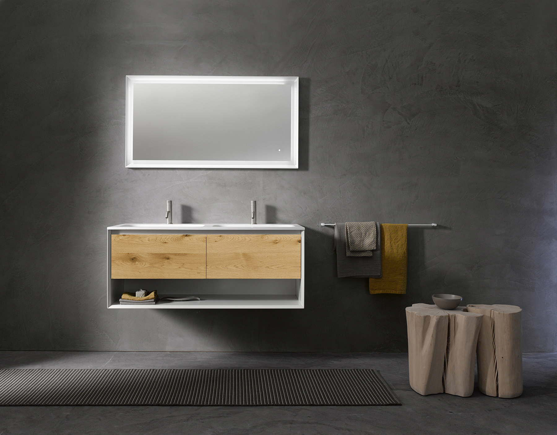 Modern 45 Degree Wall Mount Vanity w/ Open Shelf Series 1400