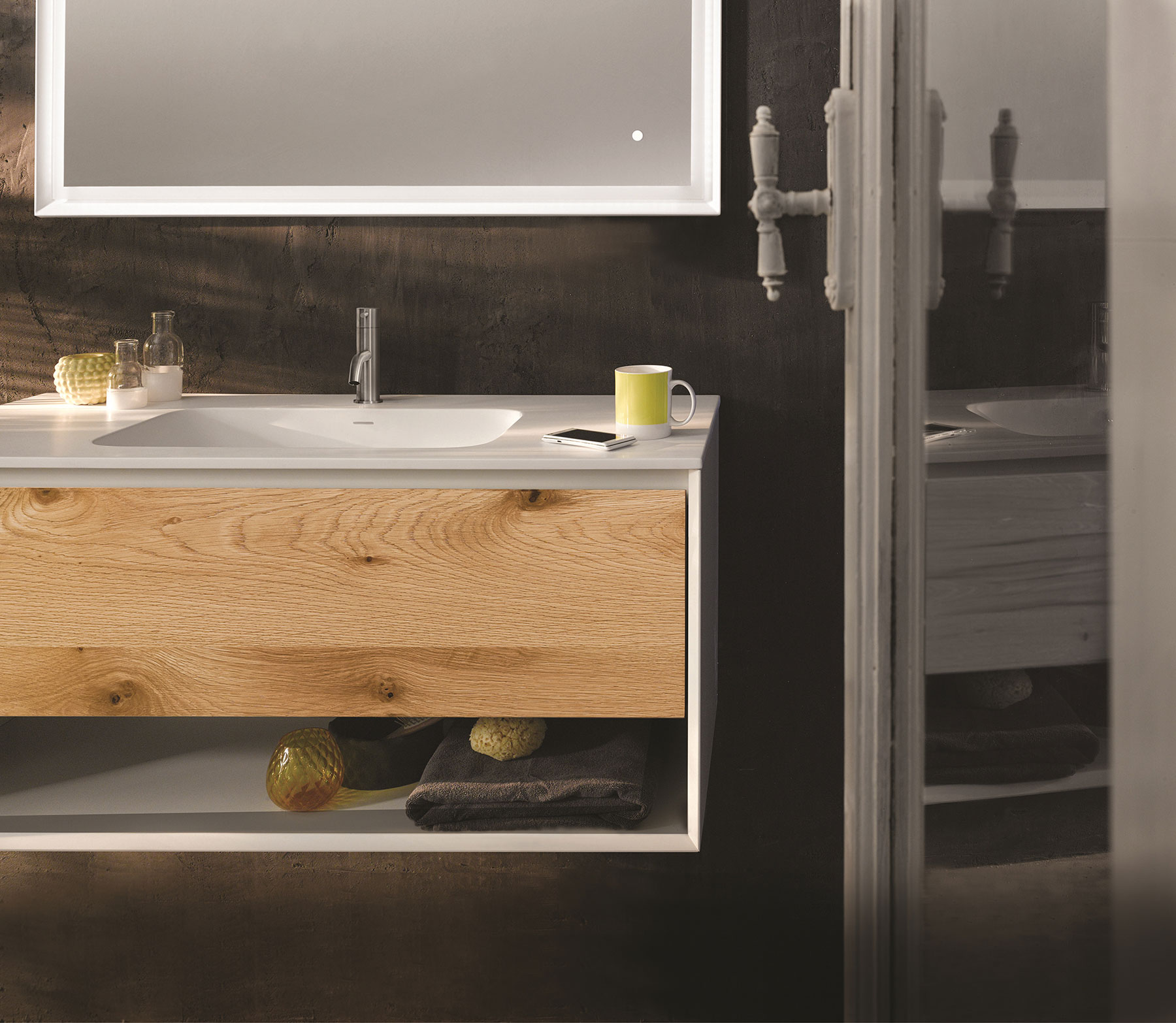 Modern 45 Degree Wall Mount Vanity w/ Open Shelf Series 900