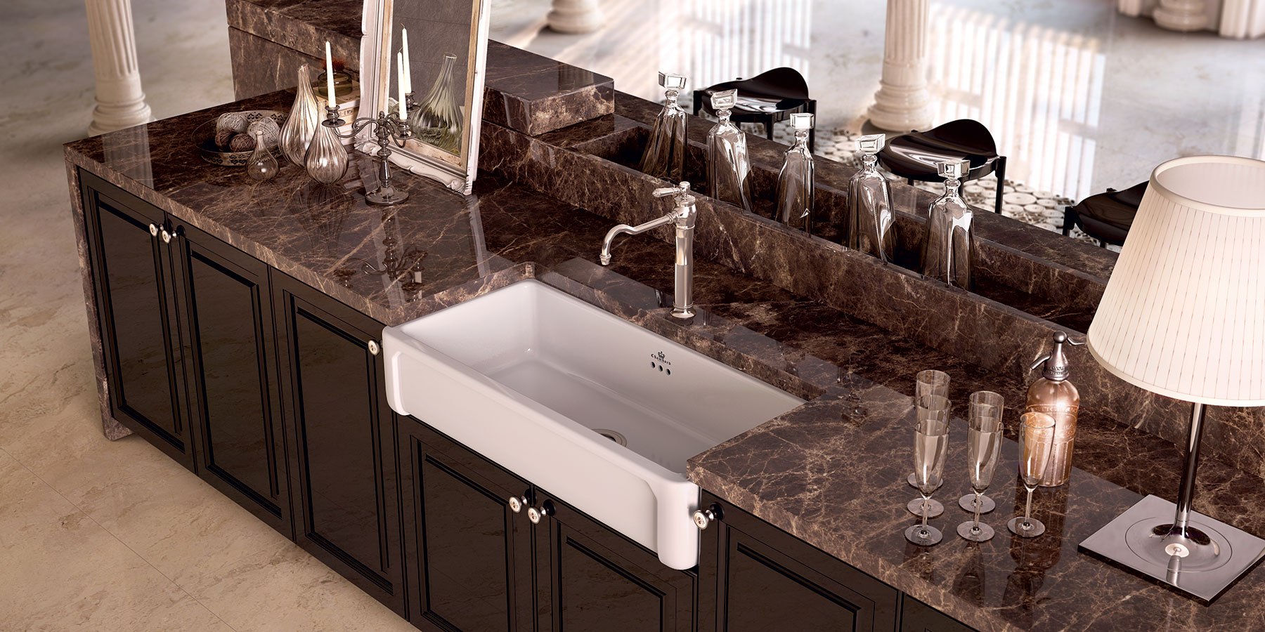 Traditional Henri II Farmhouse Kitchen Sink