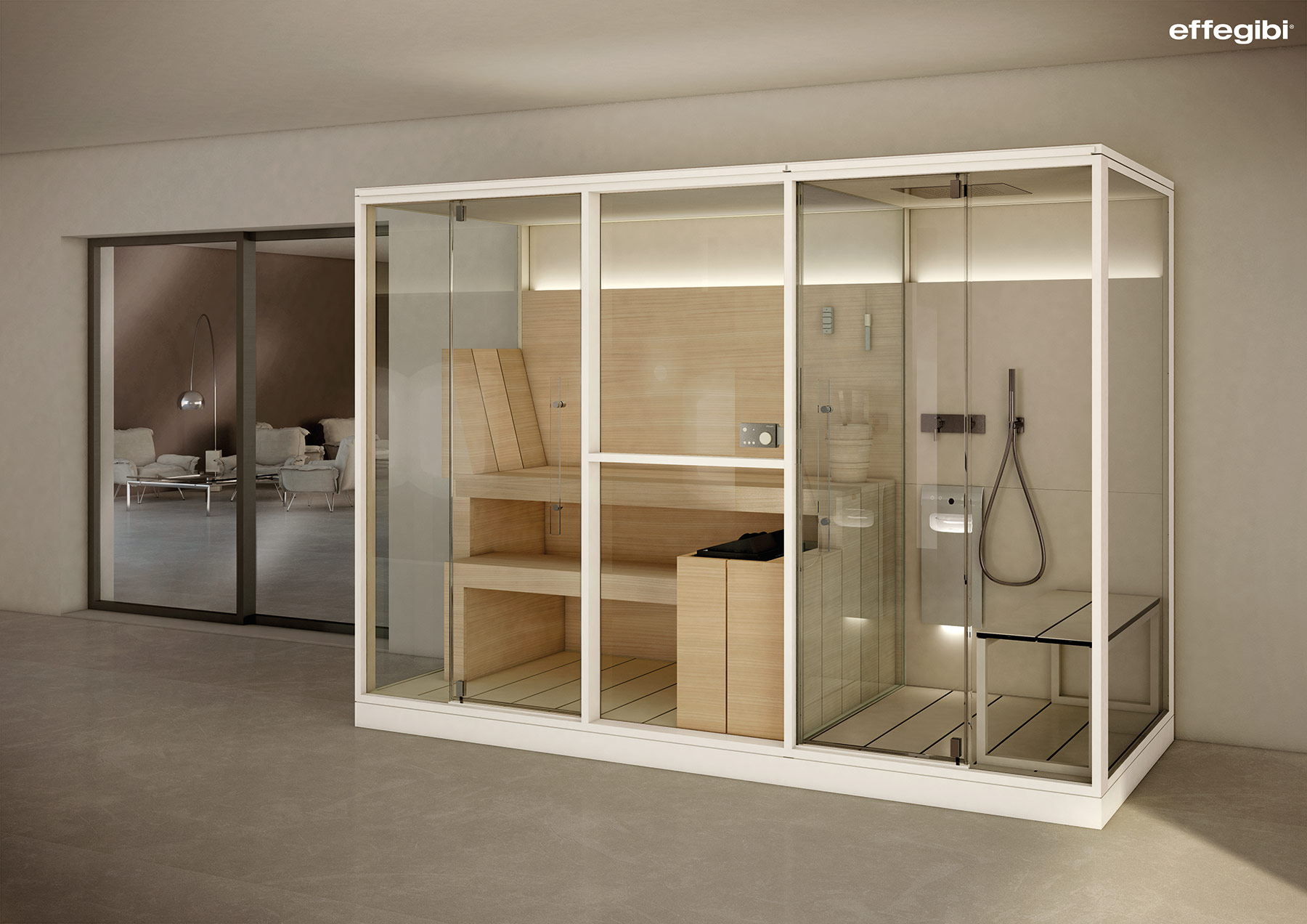 Modern Logica Twin Mid Floor Mount Sauna Shower Room